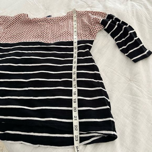 Anthropologie Postmark Polka Dot Striped 3/4 Sleeve Top - Picture 4 of 7